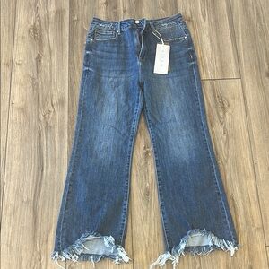 Blue Wide-Leg Frayed Hem Jeans for Women